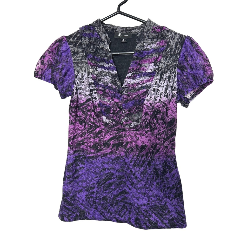 Y2K AB Studio Top‎ Womens S Purple Ombre Lace V-Neck Whimsigoth dark romantic